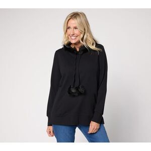 Maya J Women's Top Sz S Faux Fur Trimmed Hoodie Black A708399